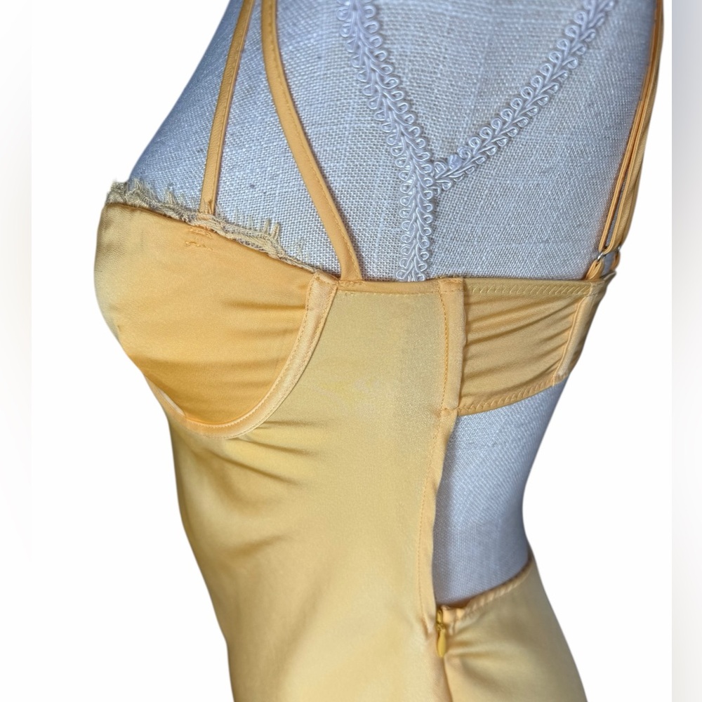 Meshki Yellow Lemon Joslyn Lace Satin Slip Mini Dress - Picture 9 of 12